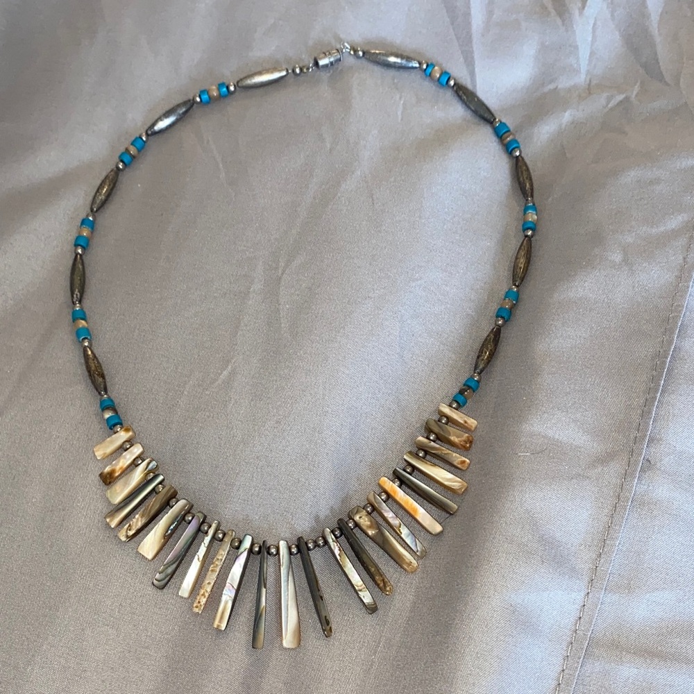 Abalone, Turquoise and silver beads Necklace